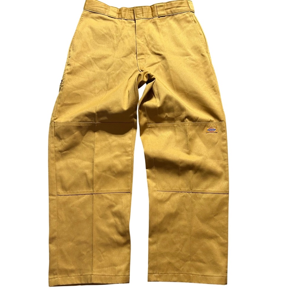 Dickies Double Knee Work Pants Mens 34x32 (Fits 34x30) Mustard Yellow Loose Fit